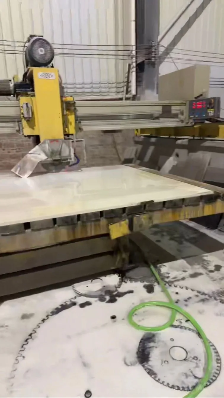 Natural stone cutting and processing equipment in a workshop